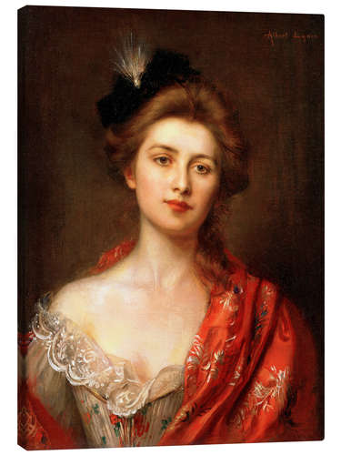 Canvas print Woman in a red embroidered shawl