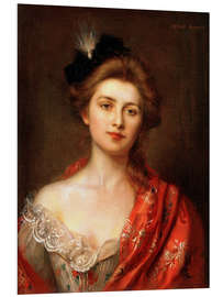 Foam board print Woman in a red embroidered shawl