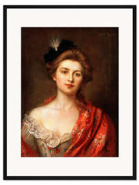 Gerahmter Kunstdruck Frau in einem roten Schal