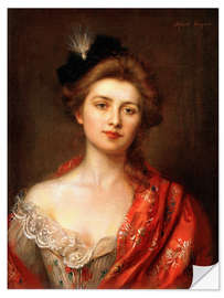 Muursticker Woman in a red embroidered shawl