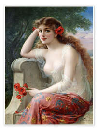 Wall print  Young Beauty with Poppies - Emile Vernon