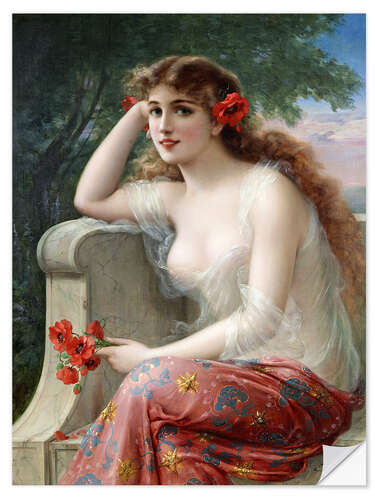 Muursticker Young Beauty with Poppies