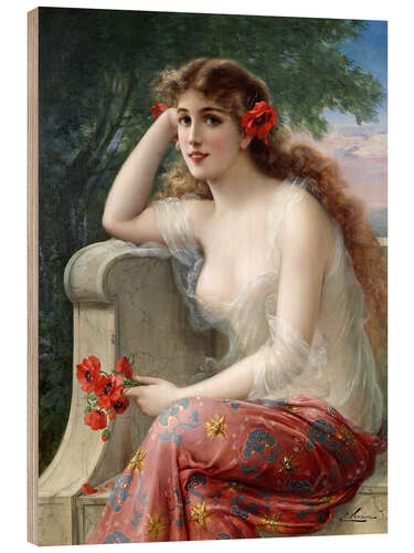 Wood print Young Beauty with Poppies