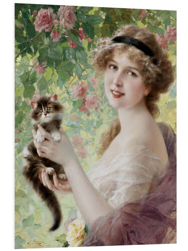 Foam board print Young girl with a kitten