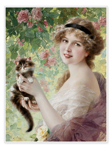 Poster Young girl with a kitten