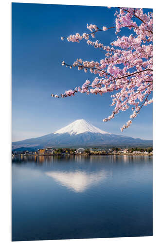 PVC print Mount Fuji and Lake Kawaguchiko in Japan during the cherry blossom season