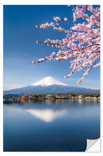 Naklejka na ścianę Mount Fuji and Lake Kawaguchiko in Japan during the cherry blossom season