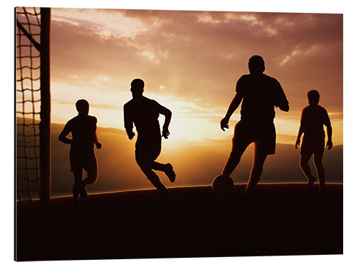 Aluminium print Football players in front of sunset