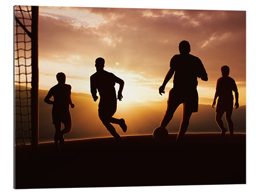 Tableau en plexi-alu Joueurs de foot au crépuscule