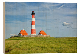 Holzbild  Westerhever Leuchtturm an der Nordseeküste
