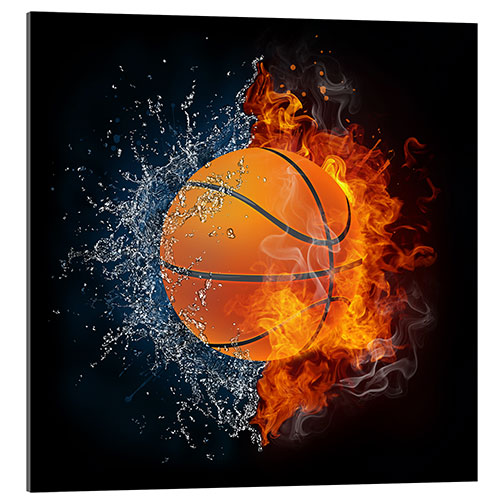 Tableau en verre acrylique Ballon de basket-ball luttant contre les éléments