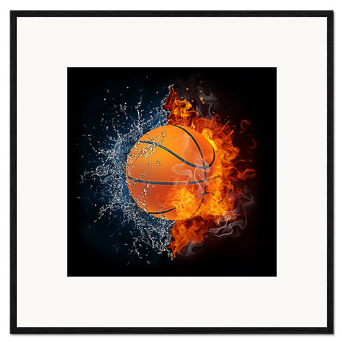 Ingelijste kunstdruk Basketball in een gevecht van water en vuur