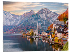 Tableau en aluminium Hallstatt en automne, Autriche