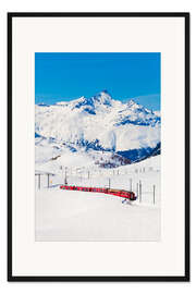 Gerahmter Kunstdruck Rhätische Bahn am Bernina Pass in Graubünden