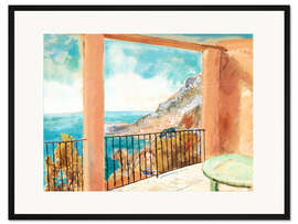 Gerahmter Kunstdruck Blick von der Terrasse, Mittelmeer