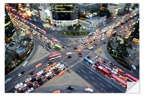 Adesivo murale Busy street intersection at night in Gangnam, Seoul