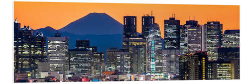 Foam board print Tokyo skyline panorama at night with Mount Fuji in the background