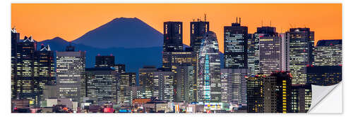 Selvklebende plakat Tokyo skyline panorama at night with Mount Fuji in the background