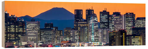 Wood print Tokyo skyline panorama at night with Mount Fuji in the background