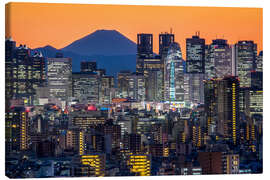 Leinwandbild Tokyo skyline bei Nacht mit Berg Fuji im Hintergrund