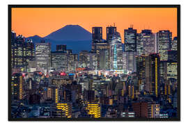 Gerahmter Kunstdruck Tokyo skyline bei Nacht mit Berg Fuji im Hintergrund