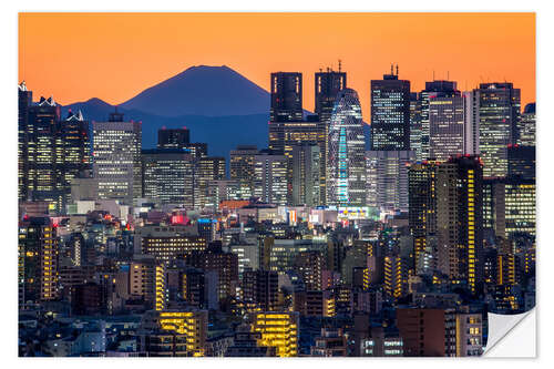 Naklejka na ścianę Tokyo skyline at night with Mount Fuji in the background