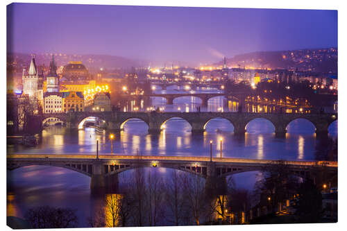 Leinwandbild Prag mit Moldau am Abend