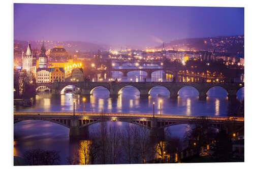 Print på skumplade Prag with Vltava at dusk