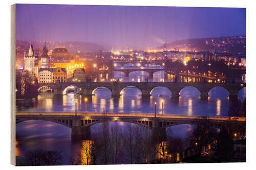 Wood print Prag with Vltava at dusk