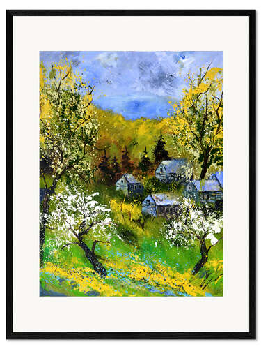 Impression artistique encadrée Un village au printemps