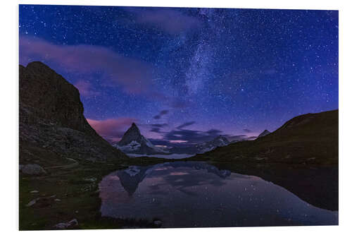 Foam board print Matterhorn with milky way, Switzerland