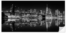 Naklejka na ścianę Mirrored New York Skyline at Night (monochrome)