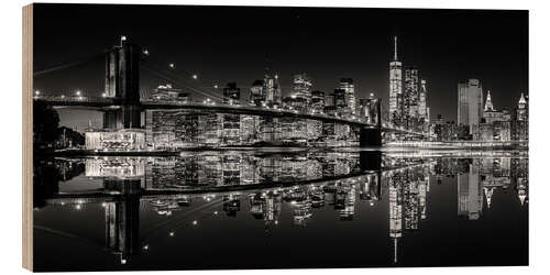 Puutaulu Mirrored New York Skyline at Night (monochrome)