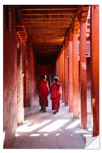 Selvklebende plakat Two young monks in a monastery, Nepal