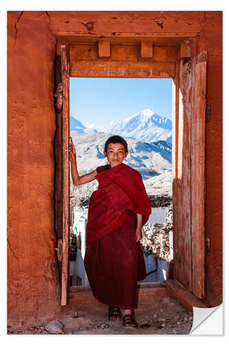 Selvklebende plakat Novice buddhist monk, Nepal, Asia