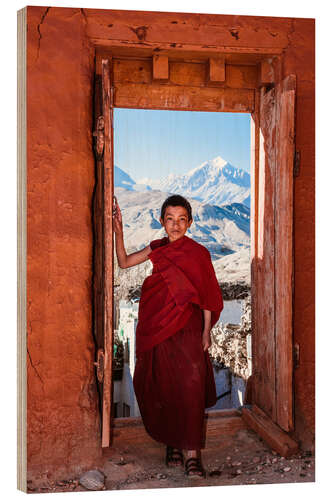 Holzbild Ein junger buddhistischer Mönch, Nepal, Asien