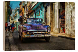 Wood print Taxi in alley