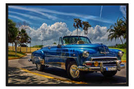 Gerahmter Kunstdruck Oldtimer-Taxi blau