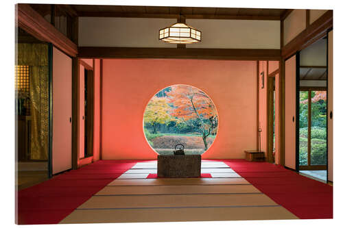 Acrylglasbild Rundfenster im Meigetsu-in Tempel in Kamakura, Japan