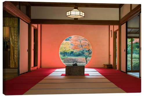 Tableau sur toile Fenêtre ronde au temple Meigetsu-in, Japon