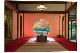 Tableau en plexi-alu Fenêtre ronde au temple Meigetsu-in, Japon