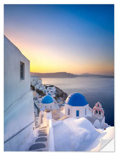 Naklejka na ścianę Sunrise over the blue roofs of Santorini