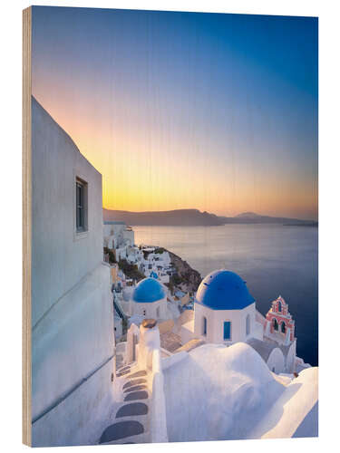 Cuadro de madera Atardecer sobre los tejados de Santorini
