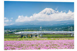 Tableau en PVC Le train Shinkansen passant devant le mont Fuji à Shizuoka, Japon