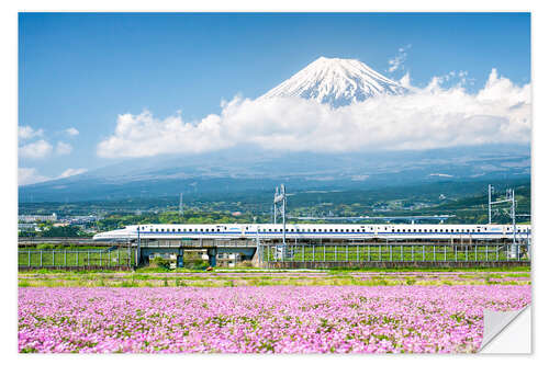 Wandsticker Shinkansen Zug fährt vorbei am Berg Fuji in Shizuoka, Japan