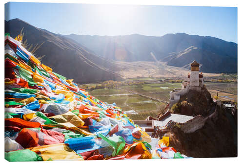 Canvas print Yungbulakang palace with tibetan prayer flags, Tibet