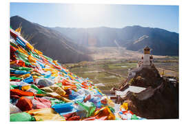 PVC print Yungbulakang palace with tibetan prayer flags, Tibet