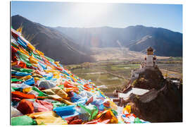 Quadro em plexi-alumínio Yungbulakang palace with tibetan prayer flags, Tibet