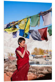 Foam board print Young buddhist monk praying, Nepal, Asia