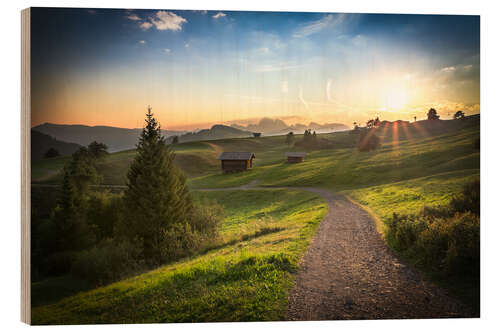 Holzbild Seiser Alm am Morgen, Südtirol